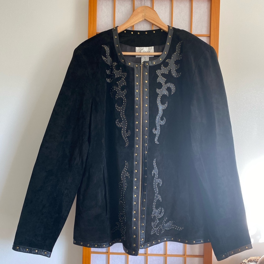 • black suede gold stud jacket •